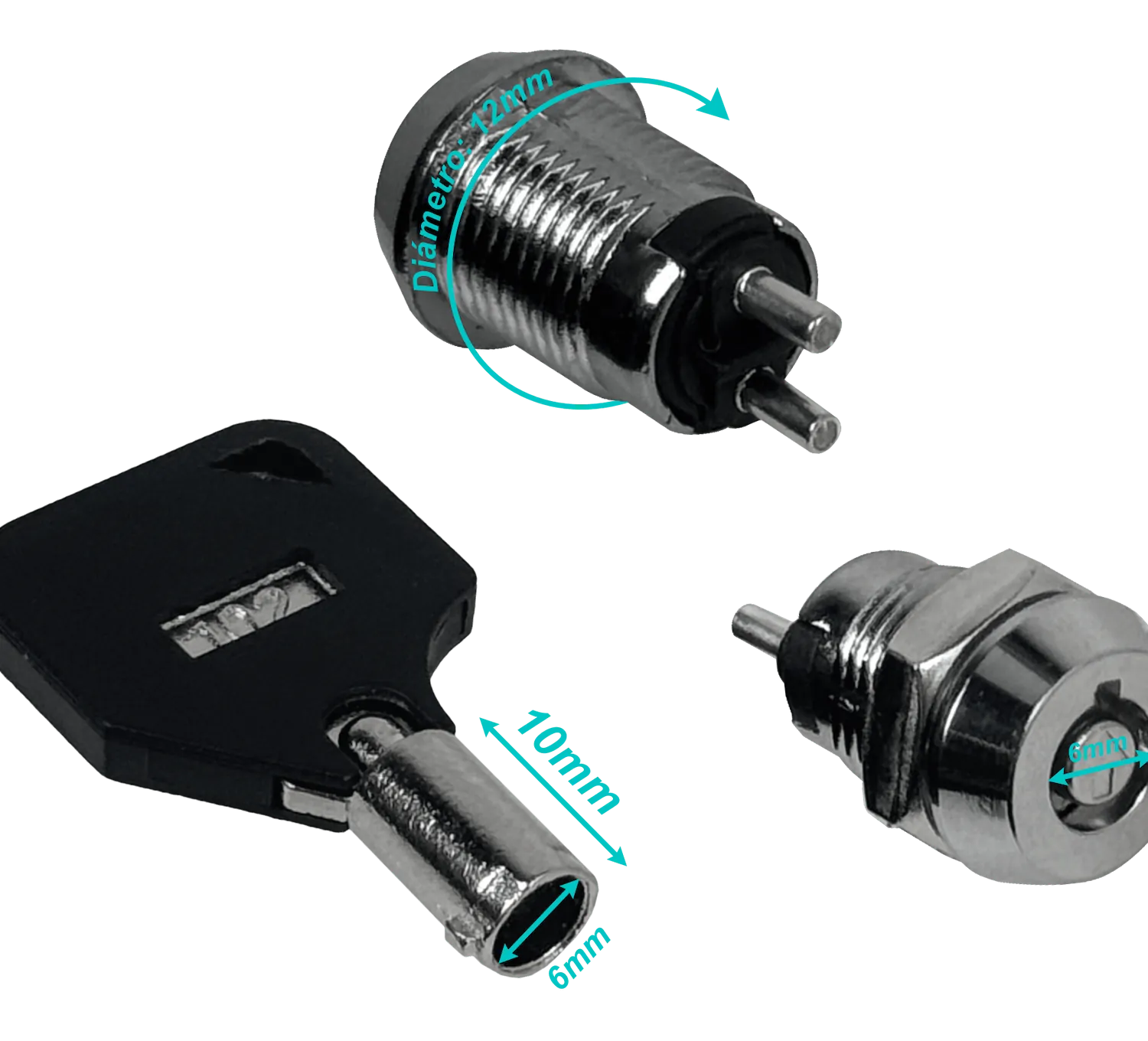 Chapa Electrica 2-Pin 12mm Llave Seguridad req-Soldar-Cables 0,5A 250V 3