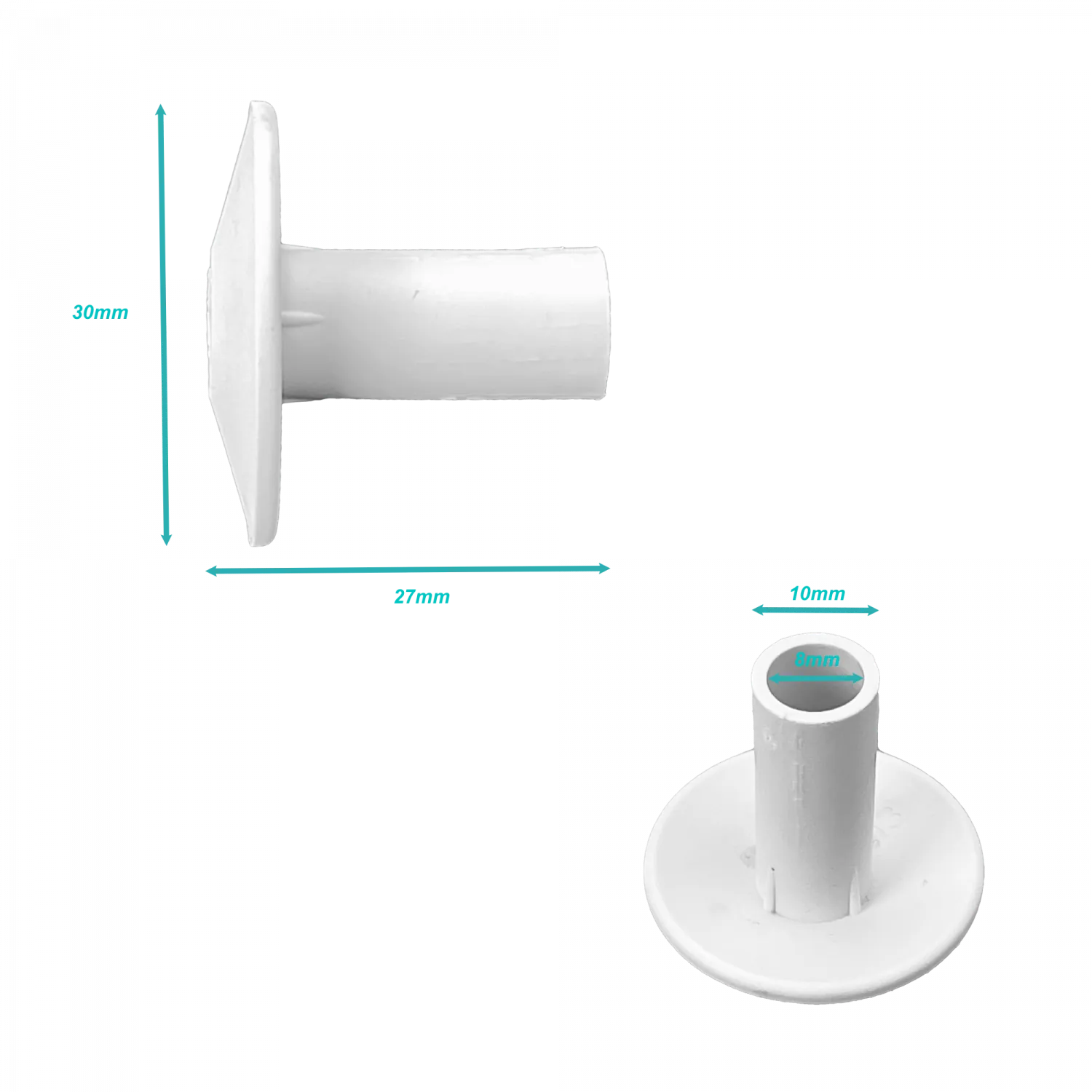 Blanco Plastico Diameto int7,6/10mm para pasar Cable por muro-26mm 2