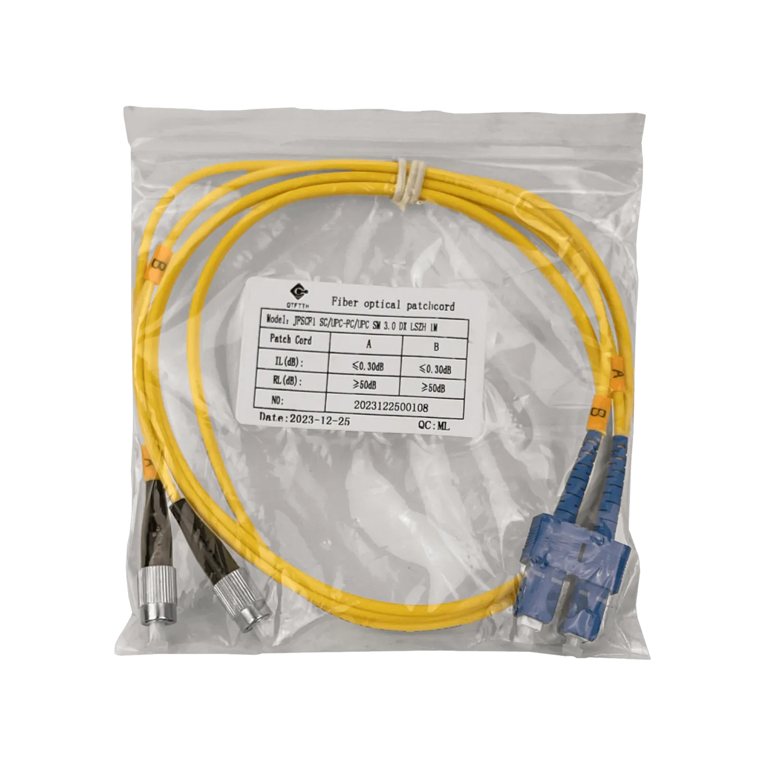 1mt SC-FC MonoModo SM Duplex Jumper Cable Fibra 3.0mm 9/125um 3
