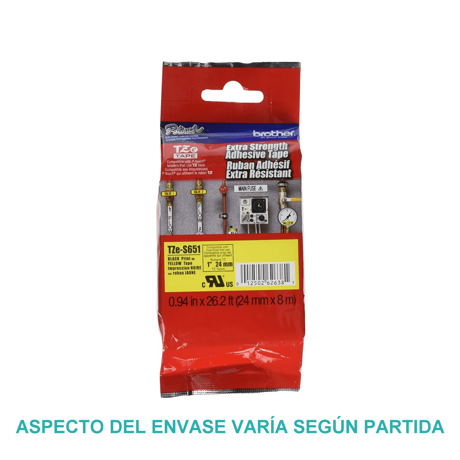 Cinta negro sobre amarillo adhesivo industrial de 24mm (0,94