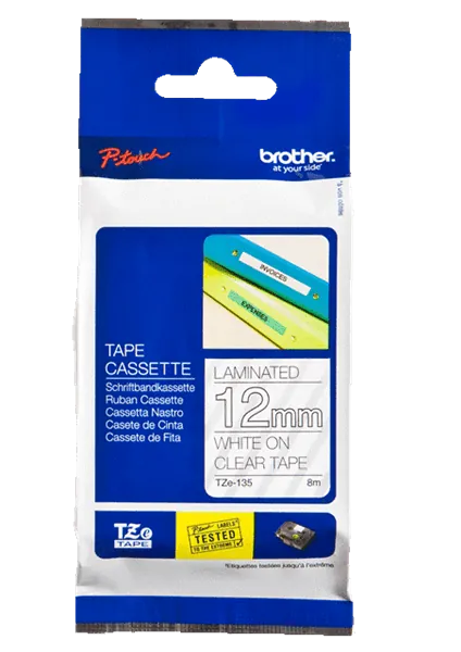 Cinta Laminada Brother TZE-135, Texto Negro sobre Fondo Transparente, 12mm, 8 Metros 3
