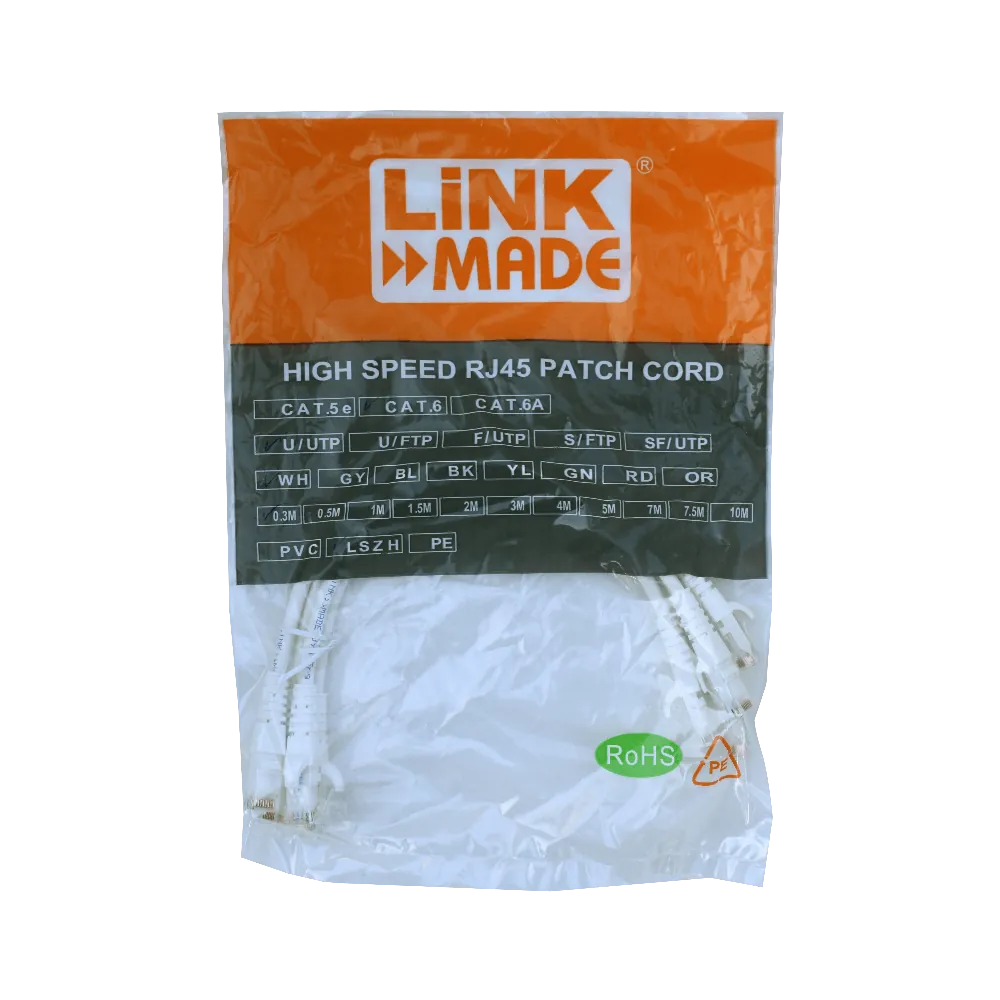Pack x4 Cable Patch LINKMADE Cat6 Blanco 30cm LSZH UTP Inyectado Multifilar 2
