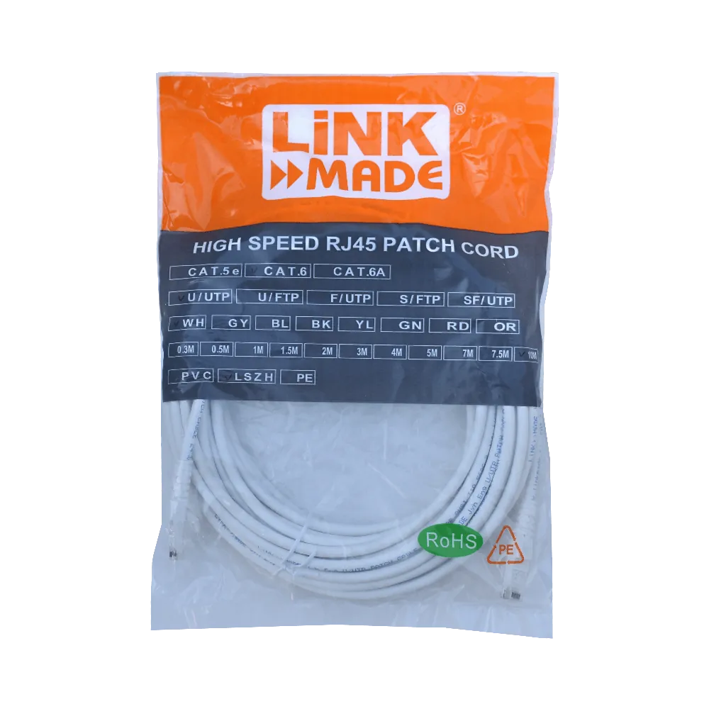 Cable Patch LINKMADE Cat6 Blanco LSZH UTP 10 metros Inyectado Multifilar para Instalaciones Amplias 3