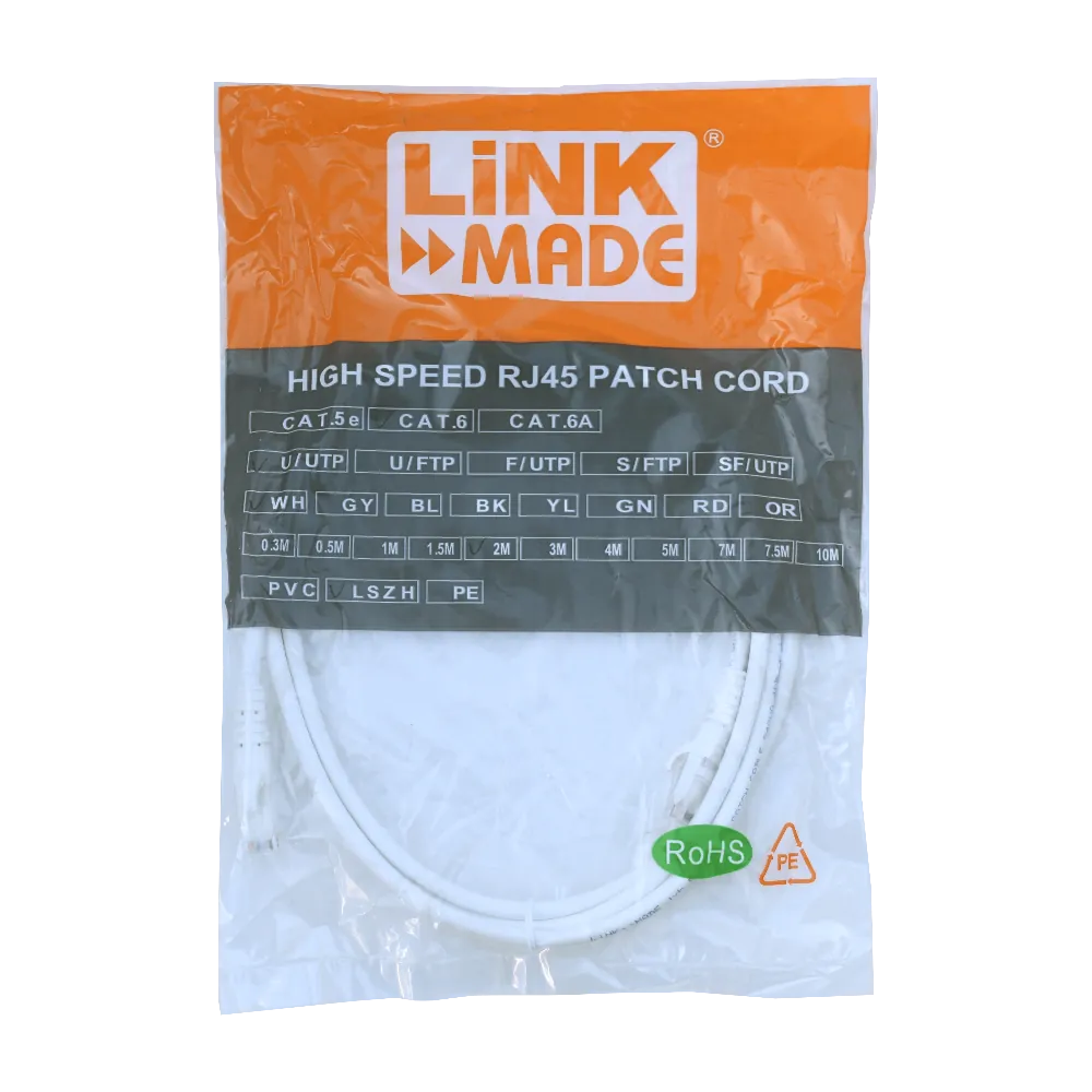 Cable Patch LINKMADE Cat6 Blanco LSZH UTP 2 metros Inyectado Multifilar para Redes Fiables 2
