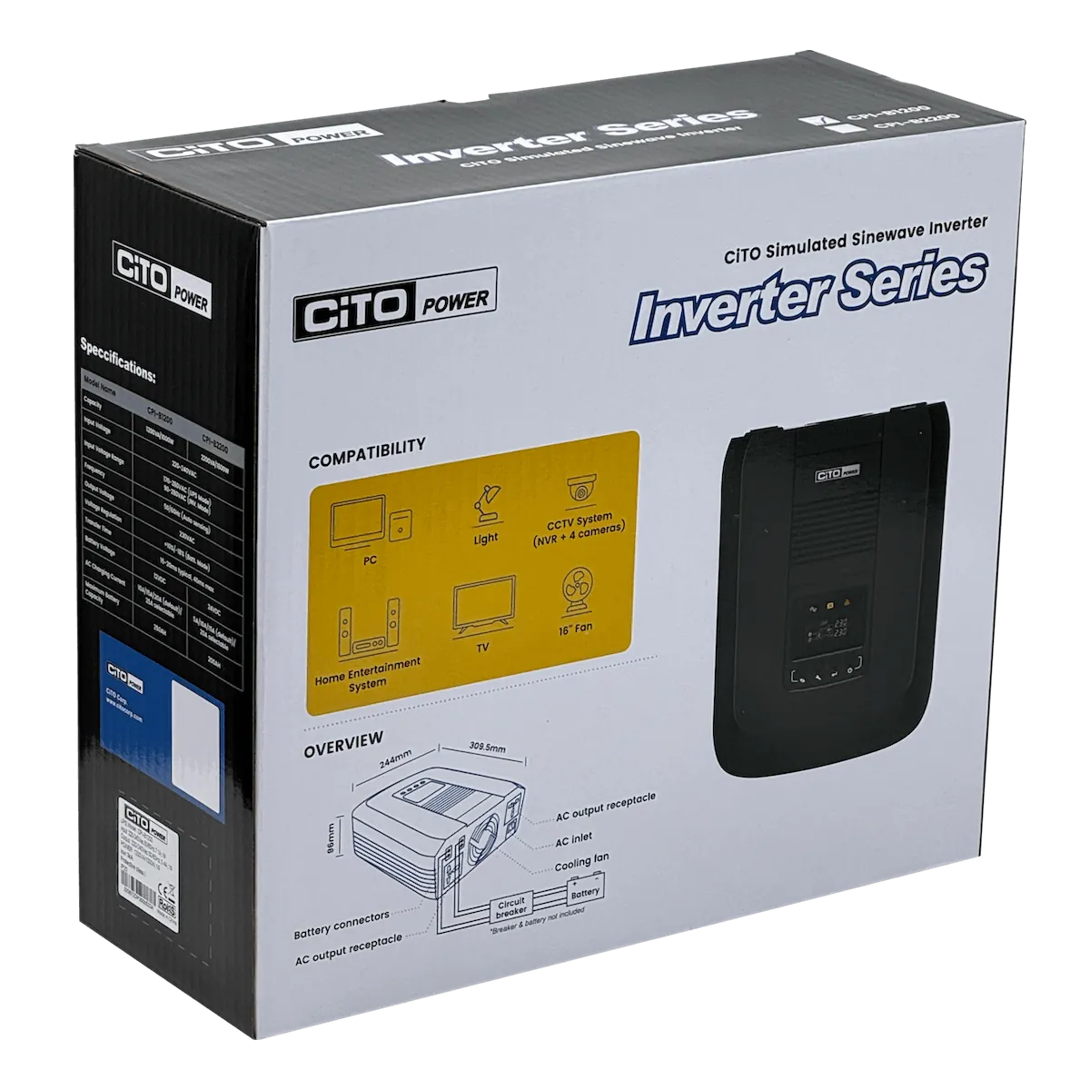 UPS CITO CPI-B1200 Inversor 1000W, 90-280VAC, Onda Modificada, Requiere Batería 12VDC 3