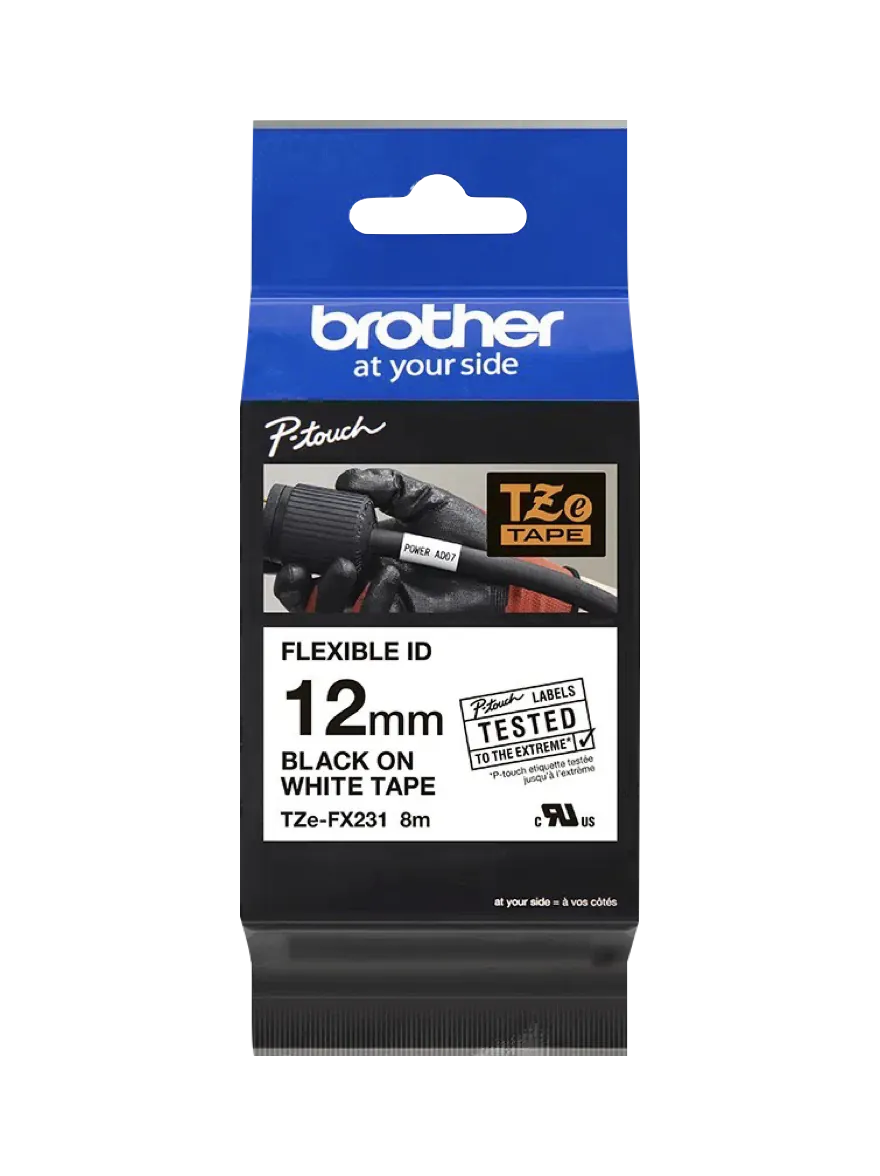 Cinta ID Flexibles negro sobre blanco 12 mm (0,47