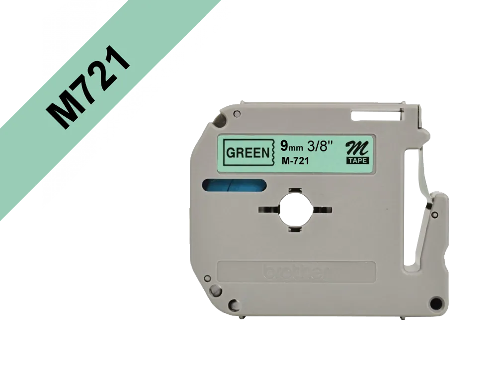 Cinta No Laminada Brother M721, Texto Negro sobre Fondo Verde, 9mm, 8 Metros 2