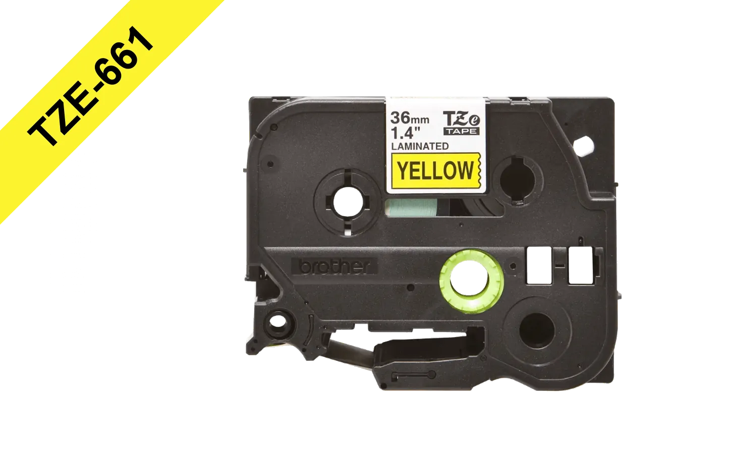 Cinta Brother TZE-661 36mm negro en fondo amarillo 8m 2