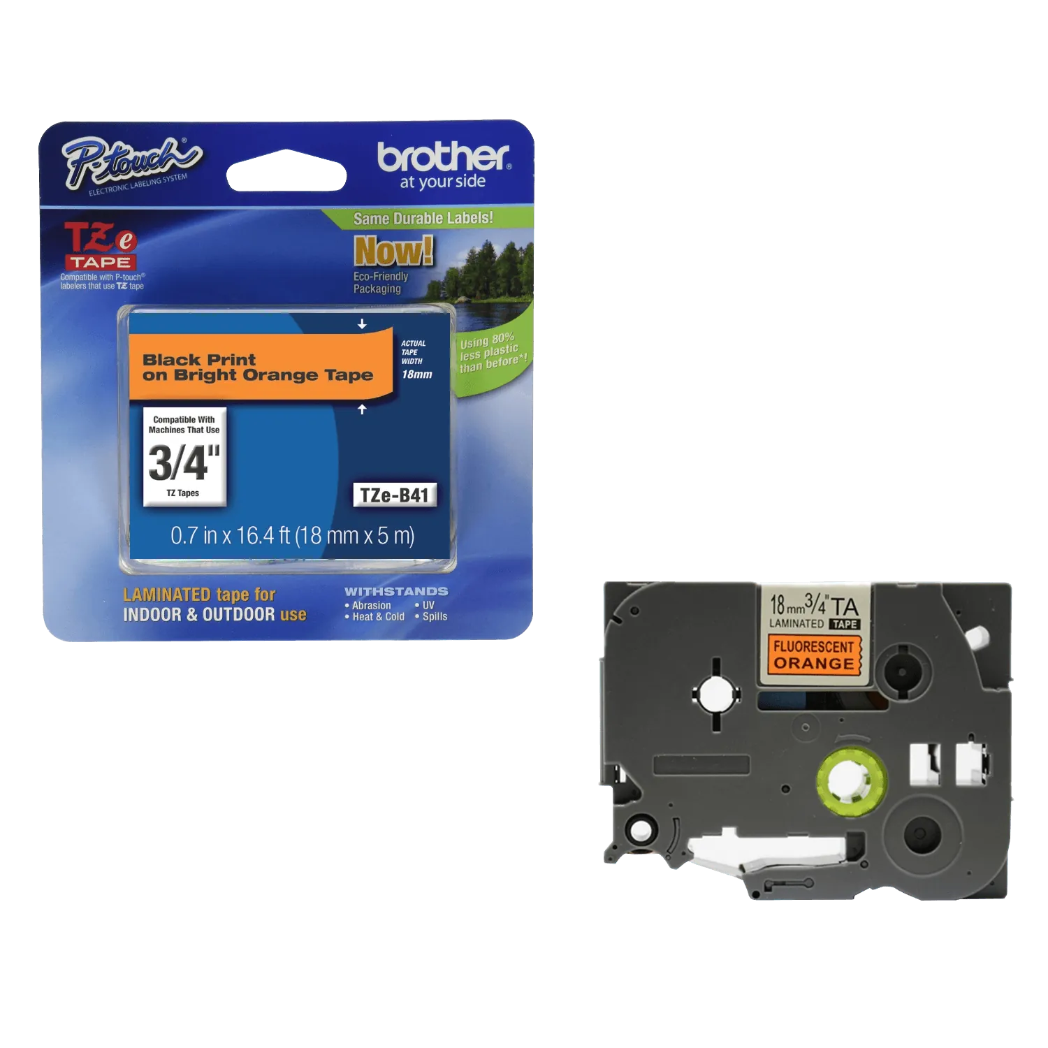 Cinta Laminada Brother TZE-B41, Texto Negro sobre Naranja Fluorescente, 18mm, 5 Metros 2