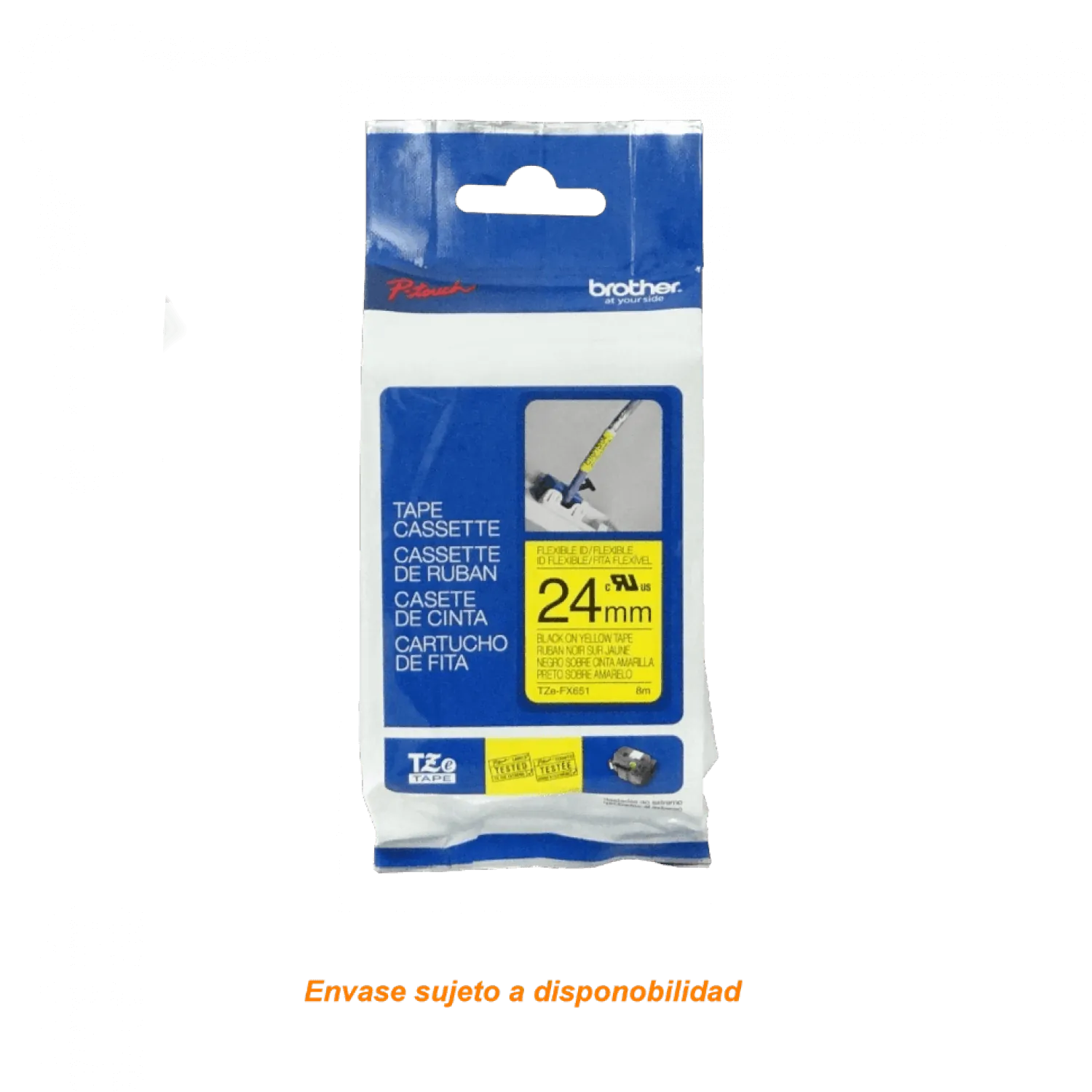 Cinta flex Brother TZE-FX651 24mm negro en fondo amarillo 8m 2