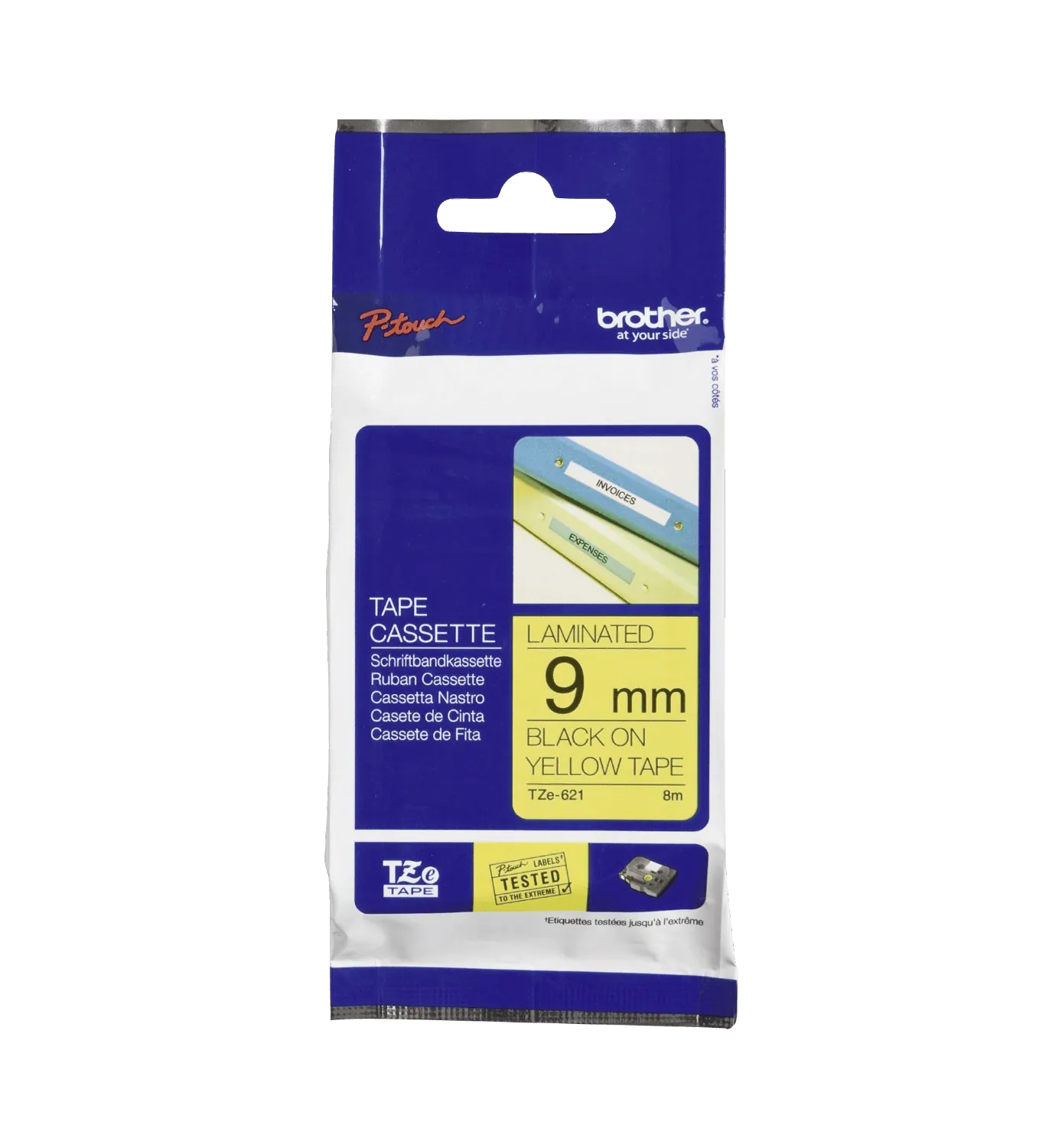 Cinta Laminada Brother Tze-S621, Texto Negro sobre Fondo Amarillo, 9mm, Extra Fuerte 3