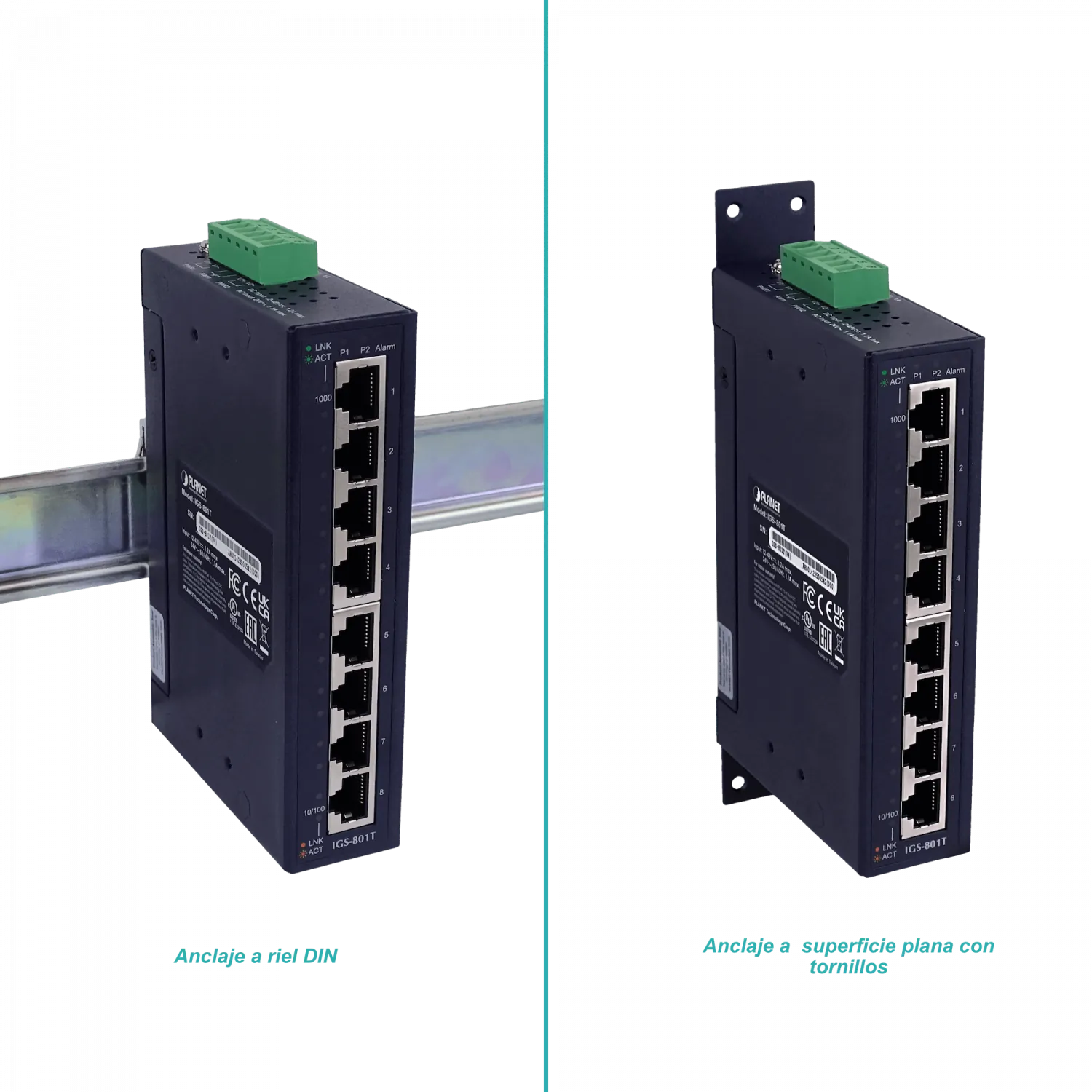 PLANET 8-1000 Switch Indust no-Admin Riel-DIN Gigabit req-12-48DC/24AC 7