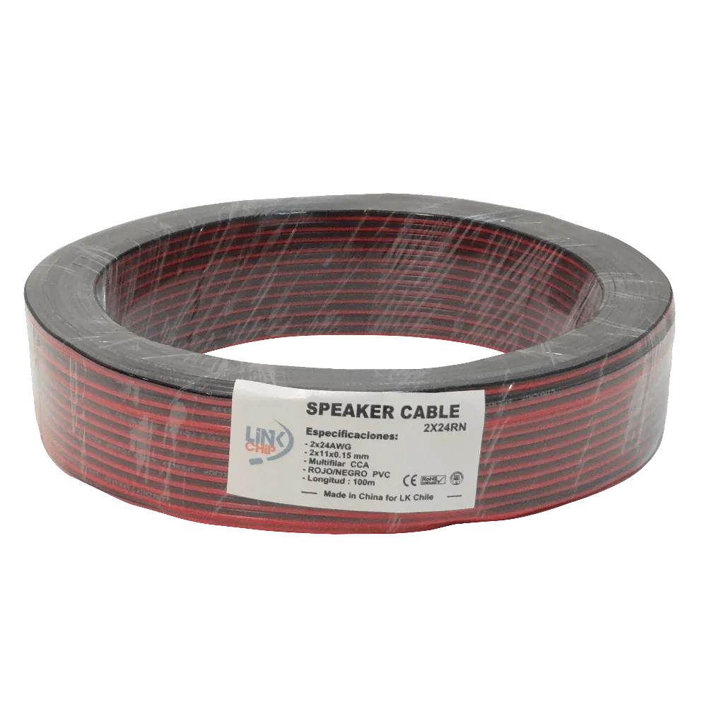 Cable Paralelo Rojo/Negro 2x24AWG CCA 2x0,2mm² Multifilar 100m 2