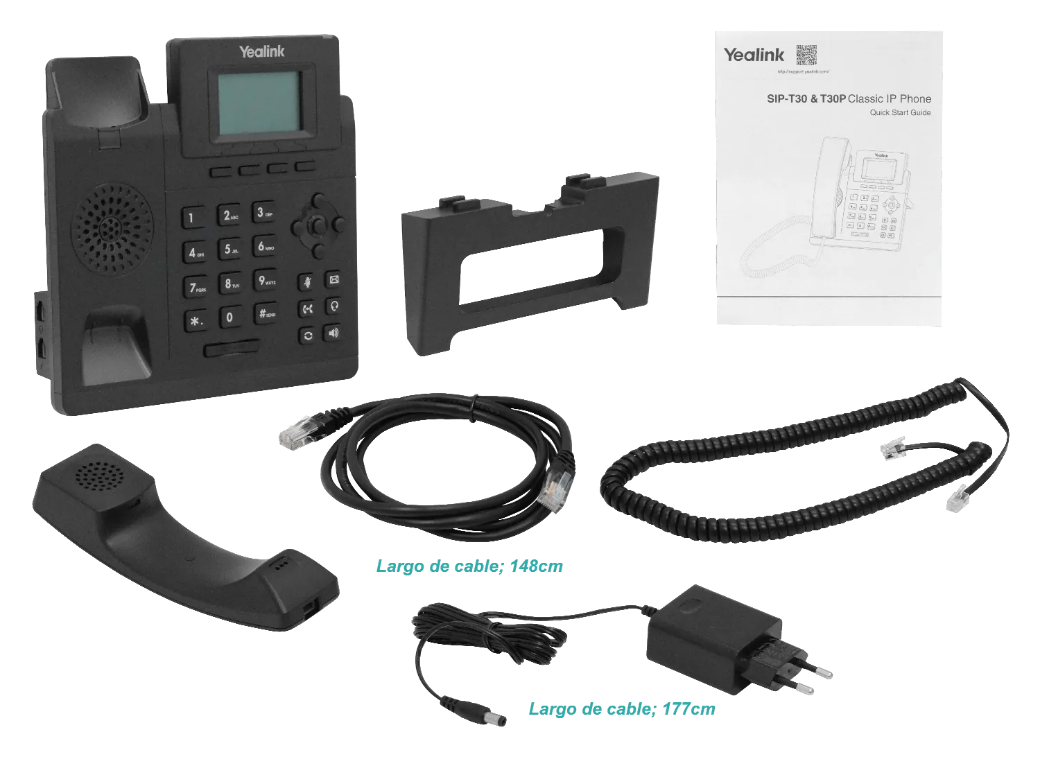 Teléfono IP Yealink SIP T30P 1 cuenta SIP 2 puertos LAN PoE RJ9 sin pantalla iluminada 5