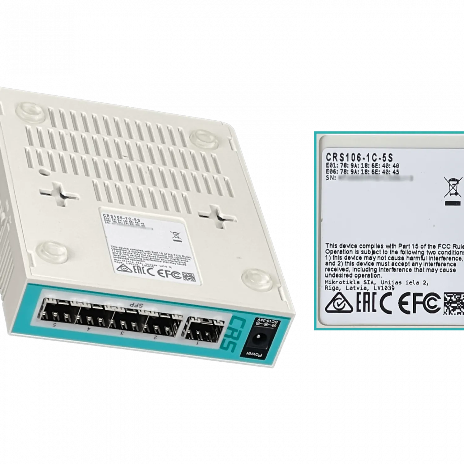 Switch Fibra MikroTik CRS106-1C-5S, 5 SFP + 1 combo SFP/RJ45, RouterOS L5 7