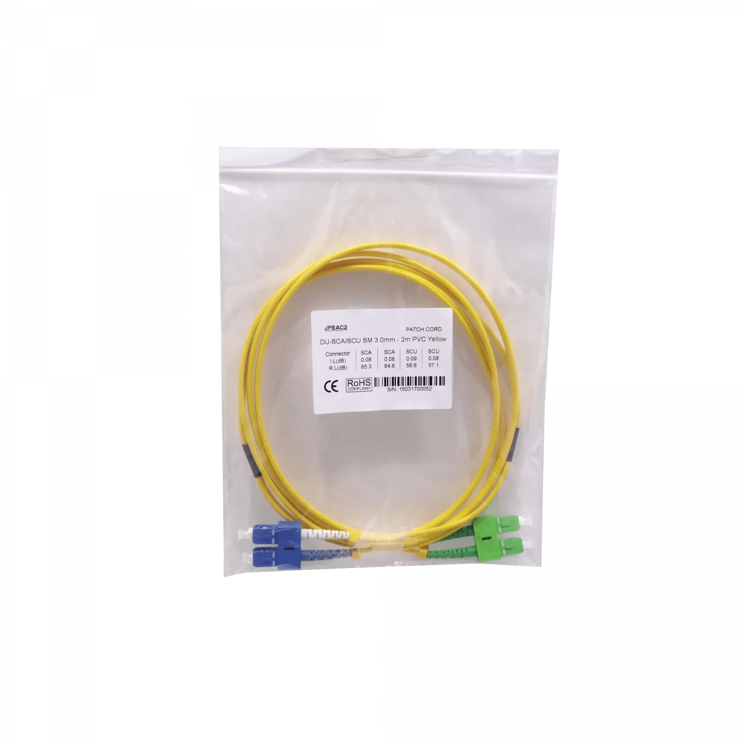 2mt SC/APC-SC/UPC MonoModo SM Duplex Jumper Cable Fibra 3mm 2