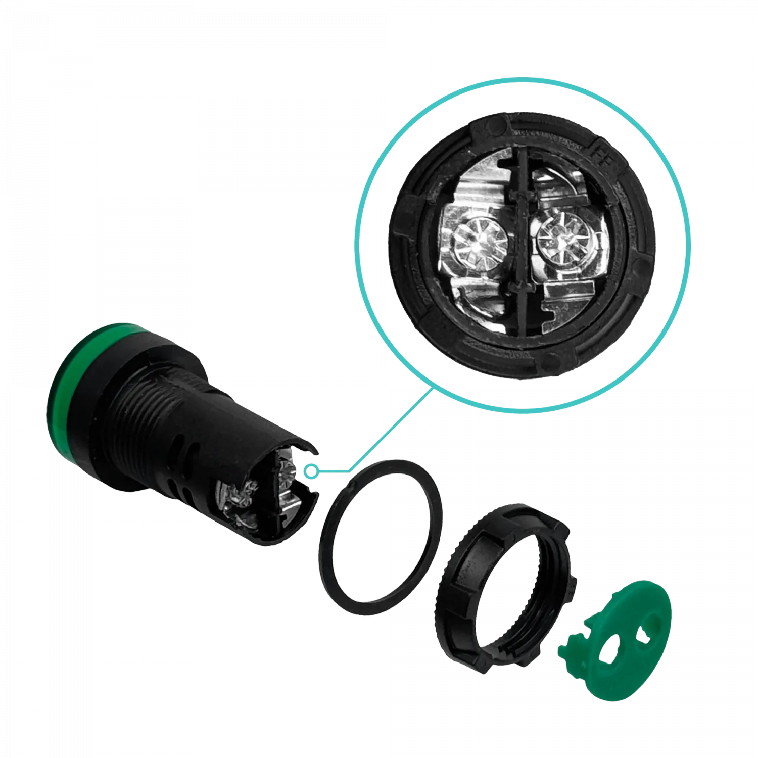 Verde Luz Piloto LED 220VAC 20mm-diametro 28mm-cabeza 51mm-altura 3