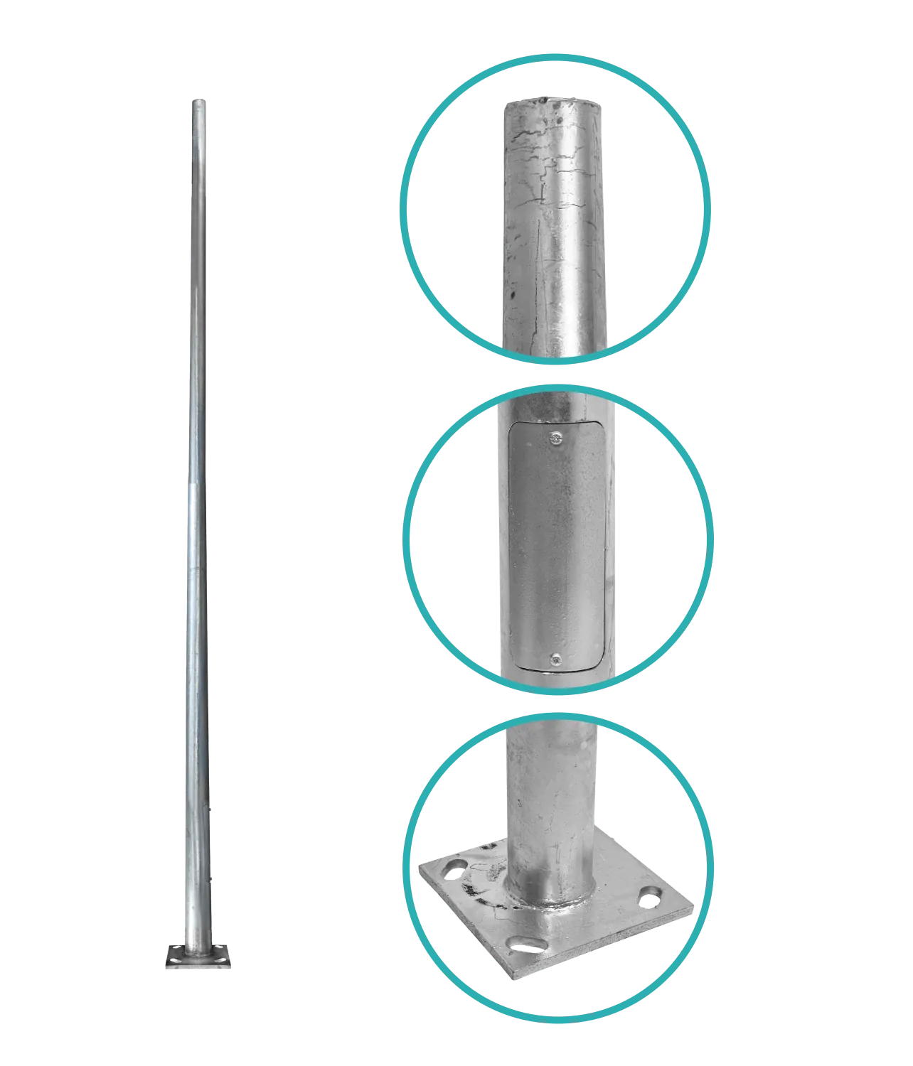 Poste Conico 4mt 3mm Base-250x250x12mm no-inc-Canastillo Conico-120/60mm 2