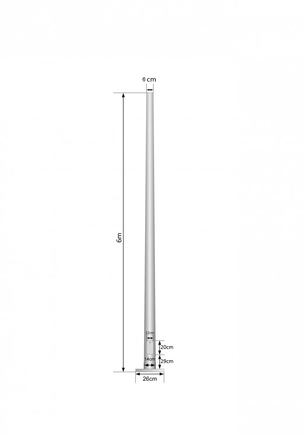 Poste Conico 6mt 3mm Base-260x260x12mm no-inc-Canastillo Conico-140/60mm 2