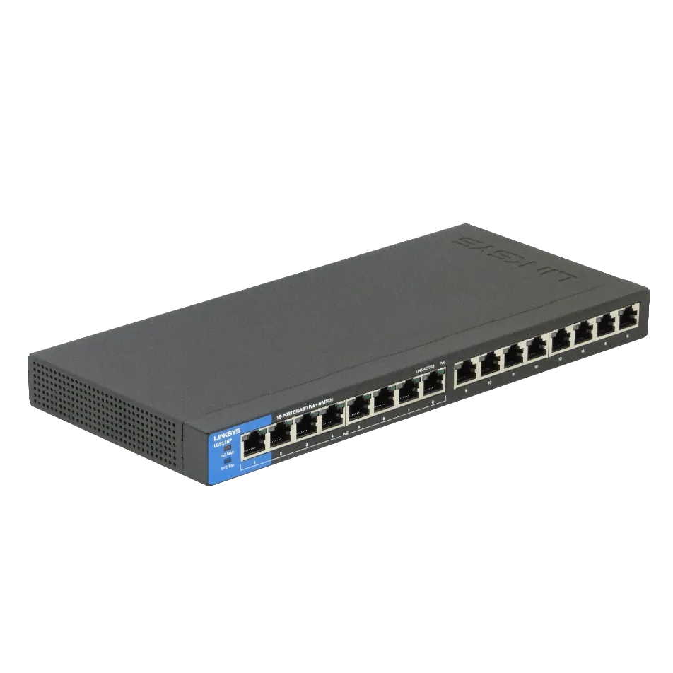 Switch Gigabit PoE+ de escritorio para empresas de 16 puertos Linksys LGS116P 3