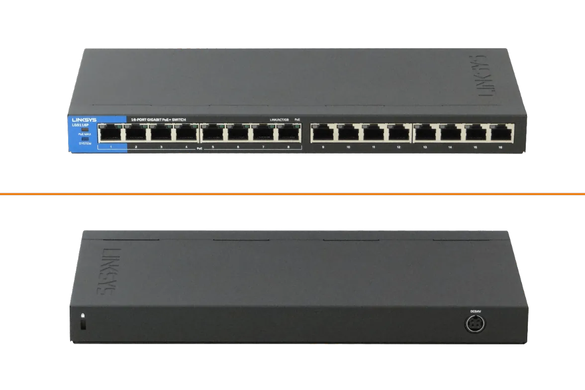 Switch Gigabit PoE+ de escritorio para empresas de 16 puertos Linksys LGS116P 4