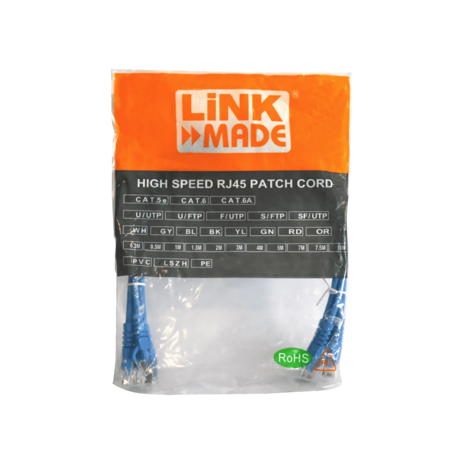 Pack x4 Cable Patch LINKMADE Cat6 Azul 30cm LSZH Inyectado Multifilar 2