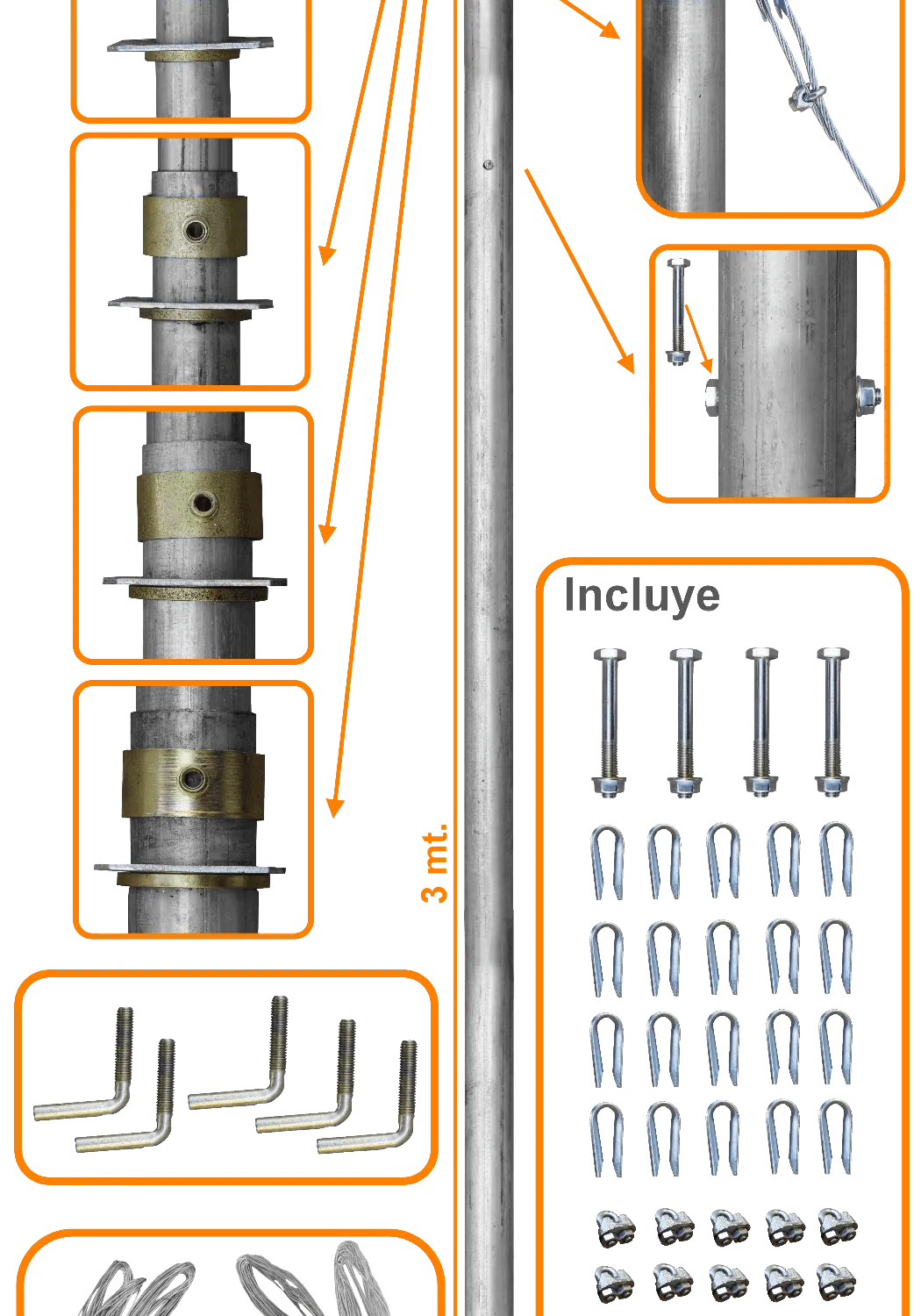 LINKMADE 50pies 15mt Mastil Telescopico con Vientos 5-Tubos-3mt 1
