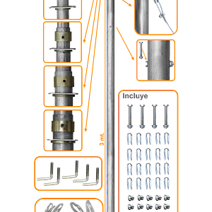 LINKMADE 50pies 15mt Mastil Telescopico con Vientos 5-Tubos-3mt