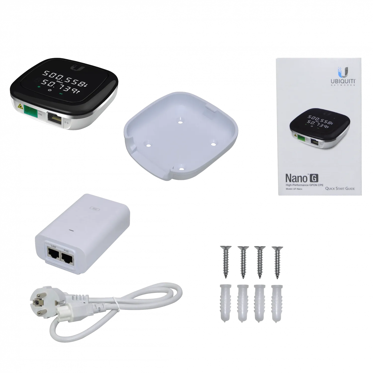 GPON ONU con Pantalla y PoE24V, SC/APC, 1x Gigabit Ethernet, Monomodo, Ubiquiti UF-NANO 4