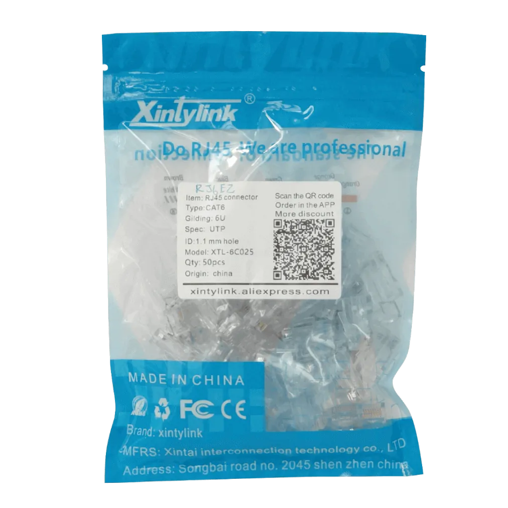 Conectores RJ45 XINTYLINK CAT6 UTP Bolsa 50 Orificios 1.1mm 3
