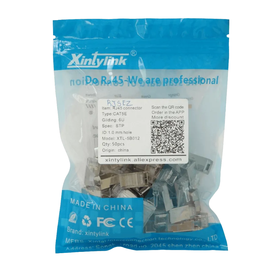 Conectores RJ45 XINTYLINK CAT5E STP FTP Bolsa 50 Orificios 1mm 3
