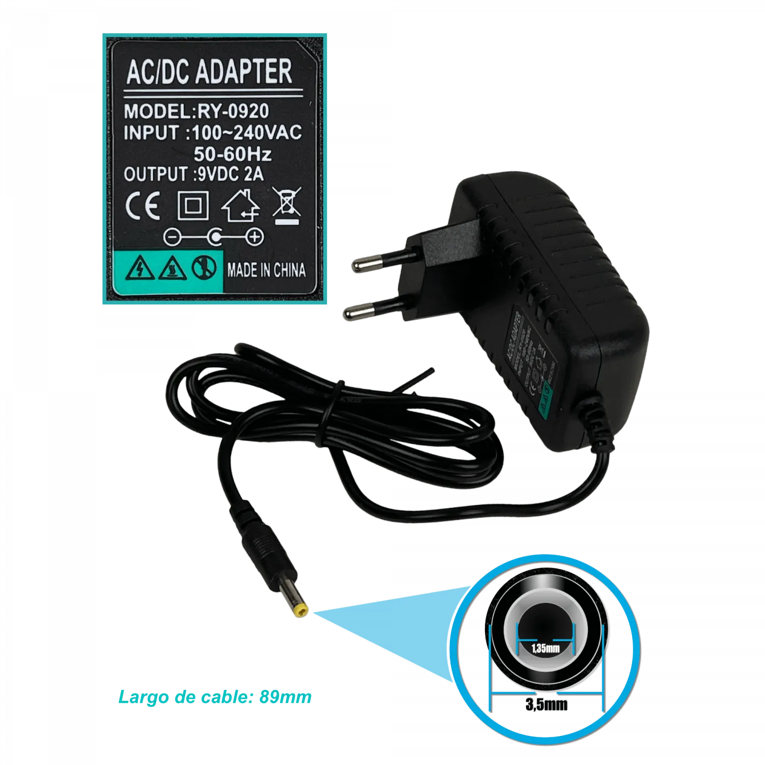 Fuente de Poder 9VDC 2A 18W, Mural Interior, Plug 4mm, 100-240VAC 2