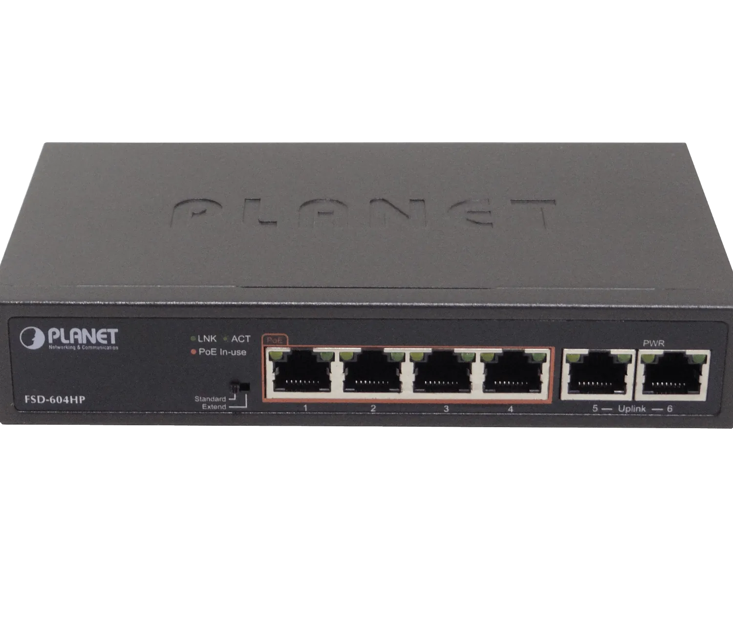 PLANET 6-100(4-PoE+af/at) Extend-250mt 60W-tot Switch no-Admin no-Rack 5