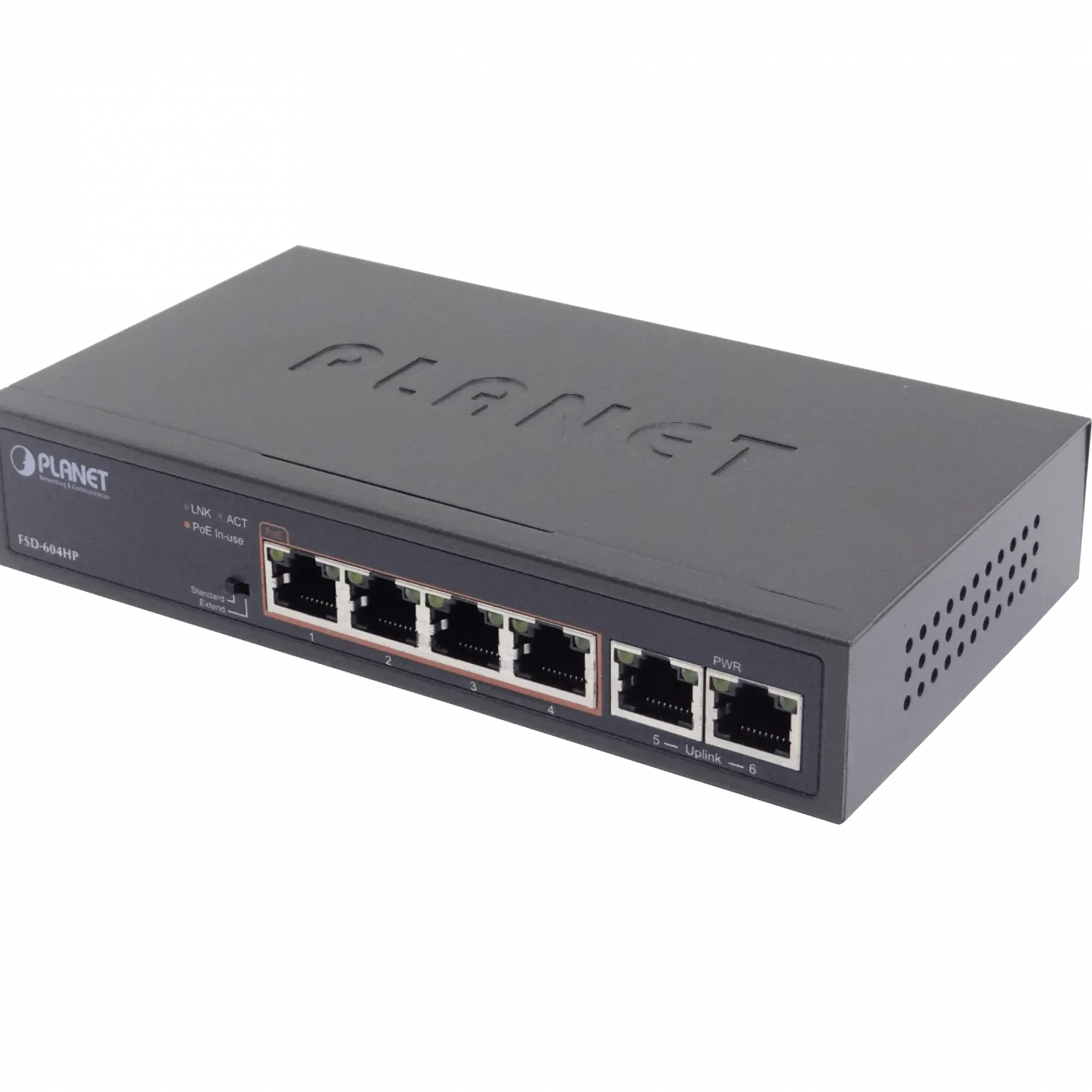 PLANET 6-100(4-PoE+af/at) Extend-250mt 60W-tot Switch no-Admin no-Rack 3
