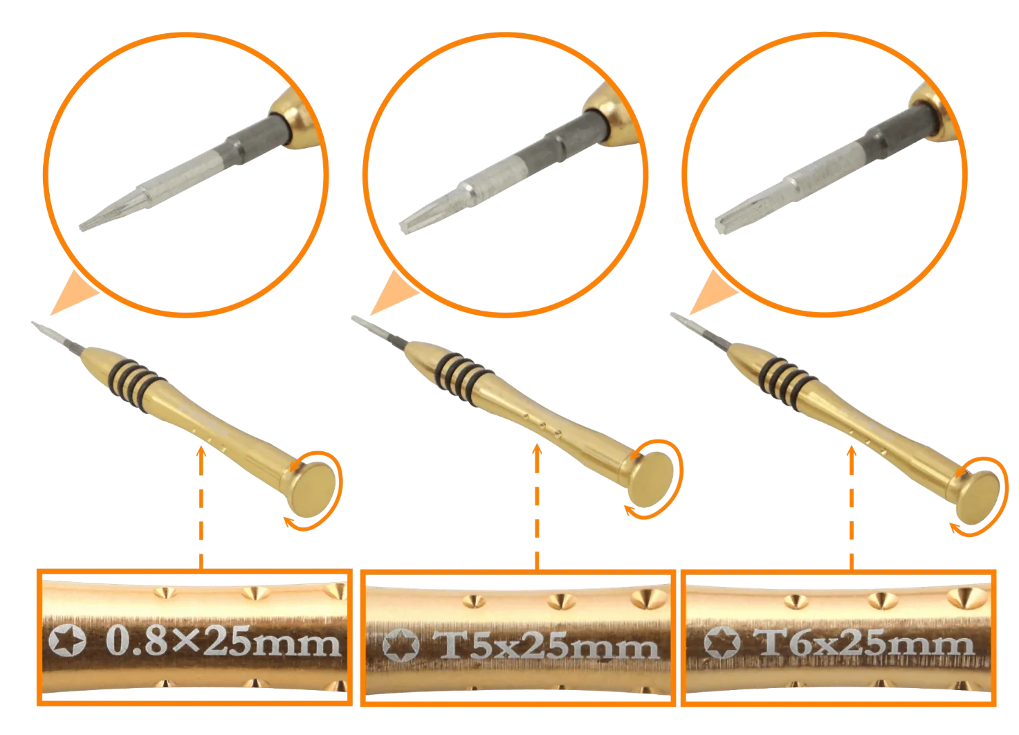 Set de 5 Atornilladores de Precisión para Telecomunicaciones, Paleta, Cruz, 25mm 2