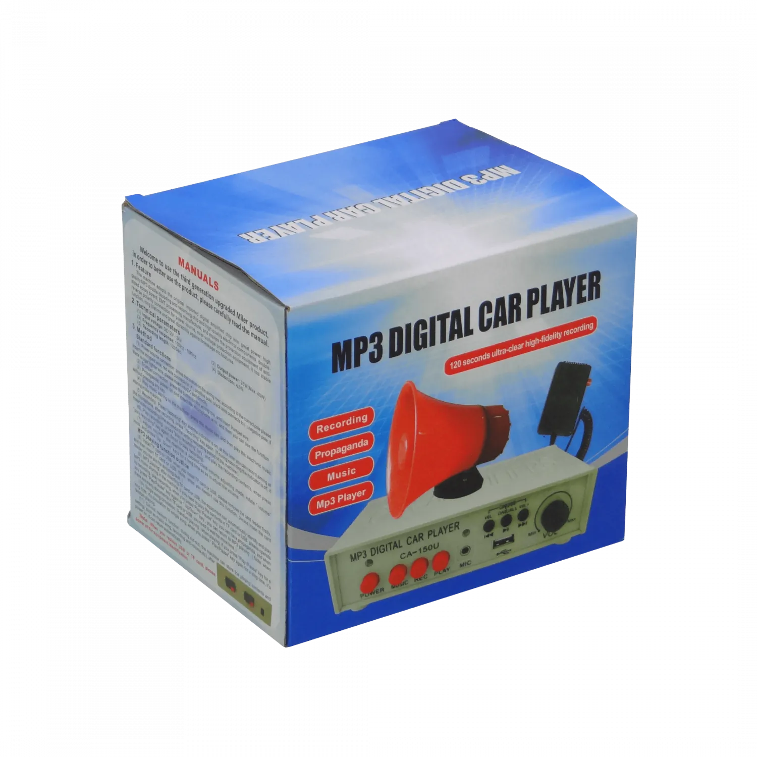 Megáfono MP3 USB 25W para Auto, Grabación 120s, Micrófono 3.5mm 5