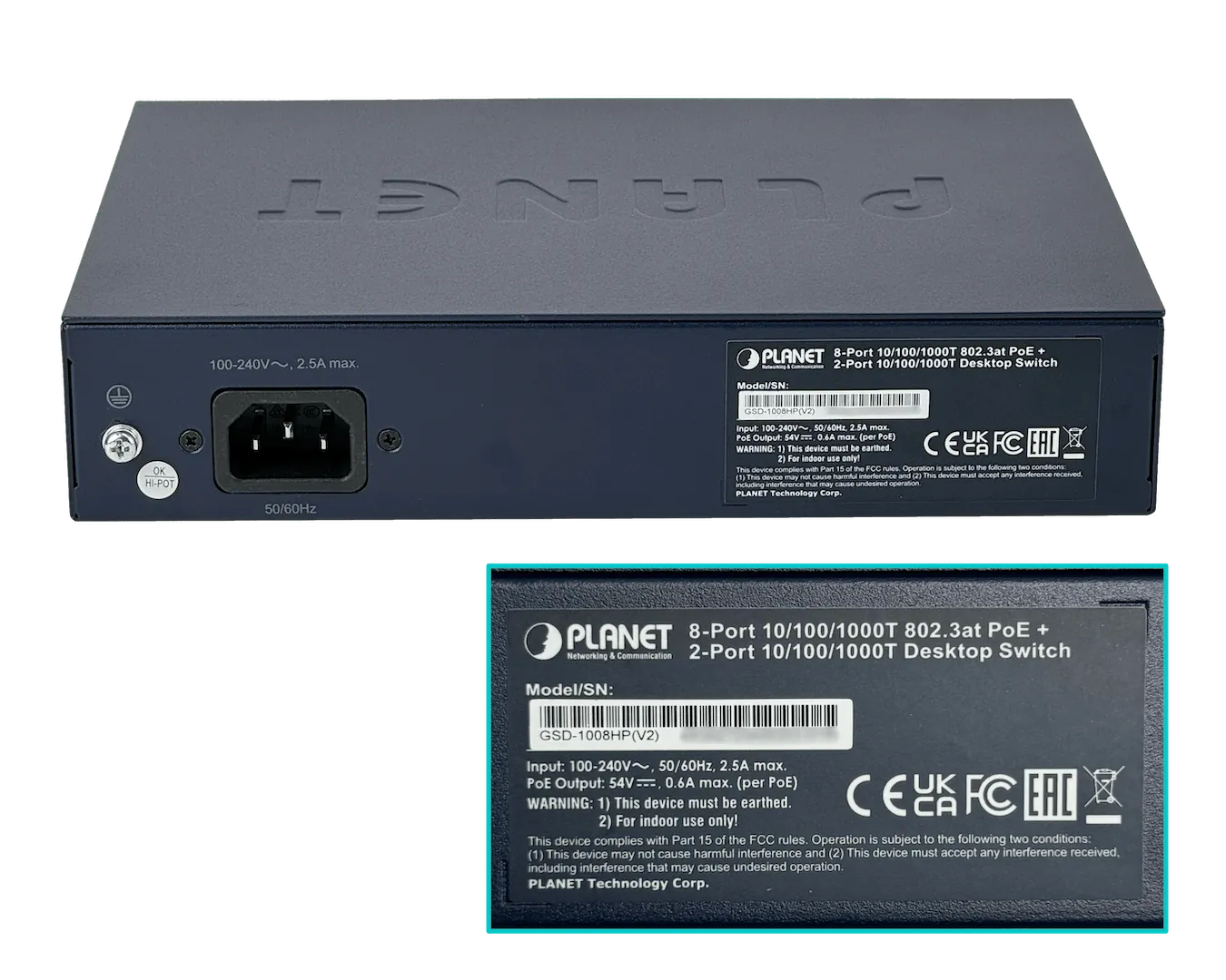 PLANET 10-1000(8-PoE+af/at) 120W-tot Switch no-Admin Rack-10p Rack-19p 4