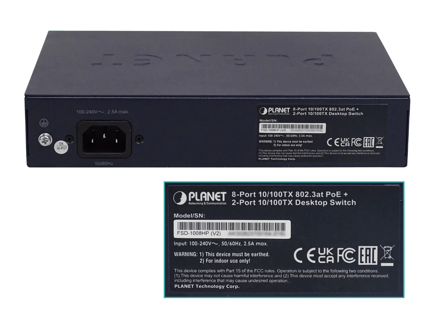 PLANET 10-100(8-PoE+af/at) 120W-tot Switch no-Admin Rack-10p Rack-19p 3