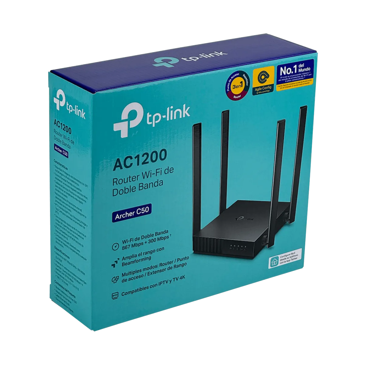 Router Wi-Fi 5 TP-Link Archer C50 - Doble Banda AC1200, Hasta 300 Mbps, 4 antenas externas 4