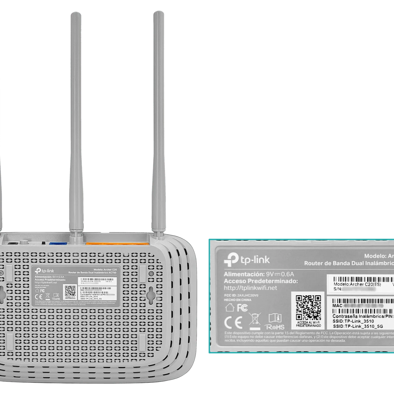 Router TP-Link Archer C20 Wi-Fi de doble banda AC750, Puerto USB 7