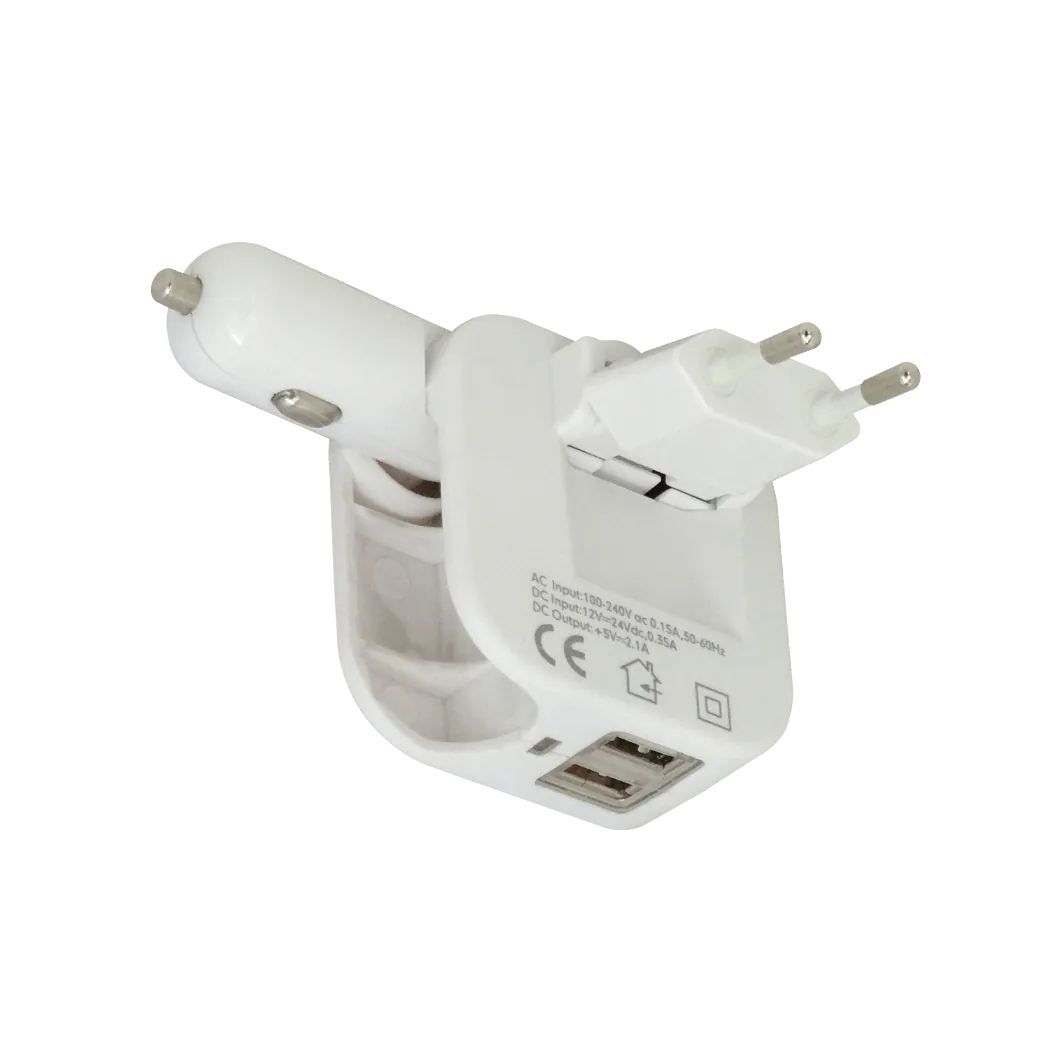 5V 2,1A 2-USB-AH Cargador 2-entradas 100-240V 12/24V-Auto req-cables 2