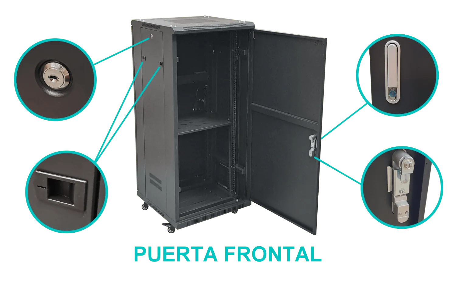 Rack 27U Ciego Fondo-60cm Ancho-19pulg Piso Ruedas Bandeja-30cm PDU 2