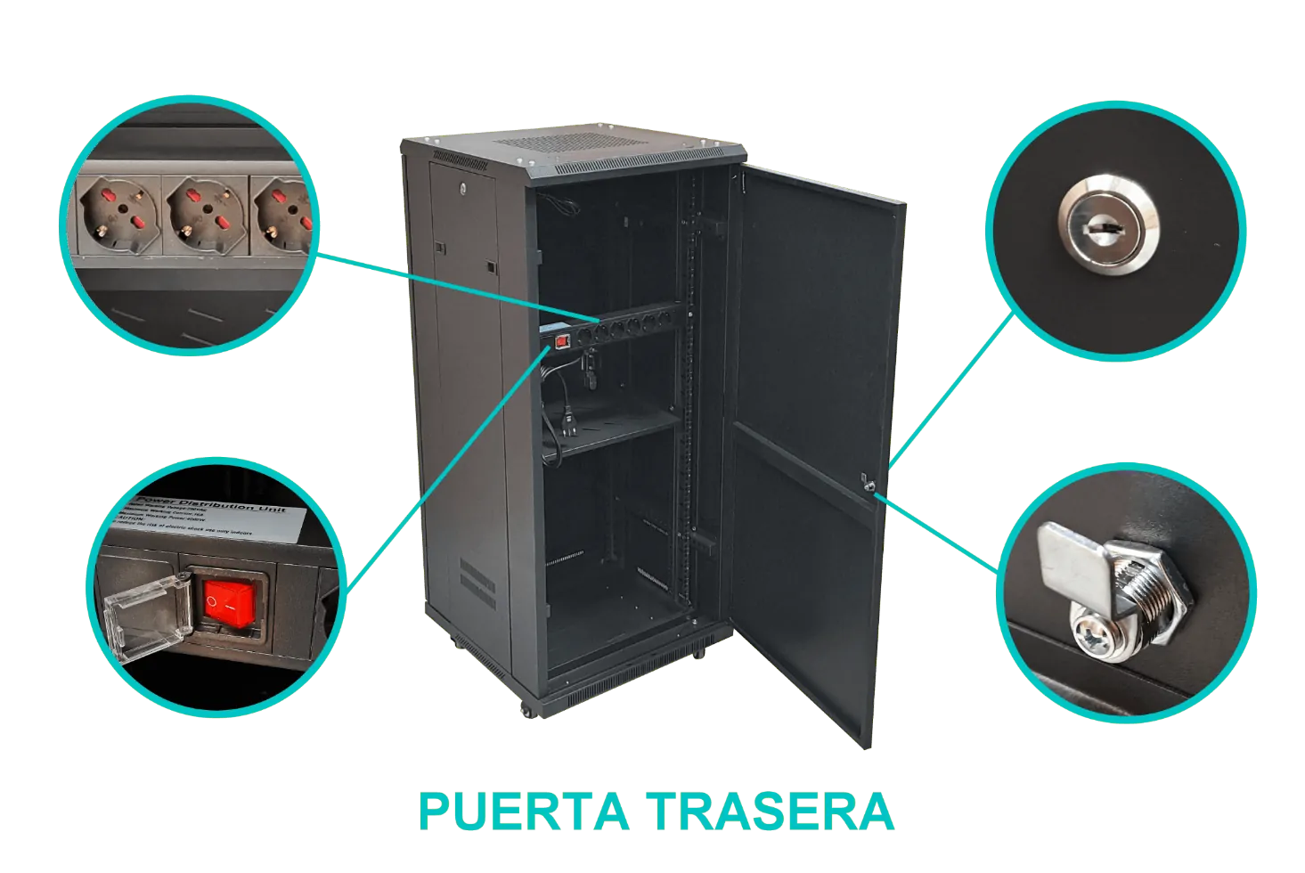 Rack 27U Ciego Fondo-60cm Ancho-19pulg Piso Ruedas Bandeja-30cm PDU 5