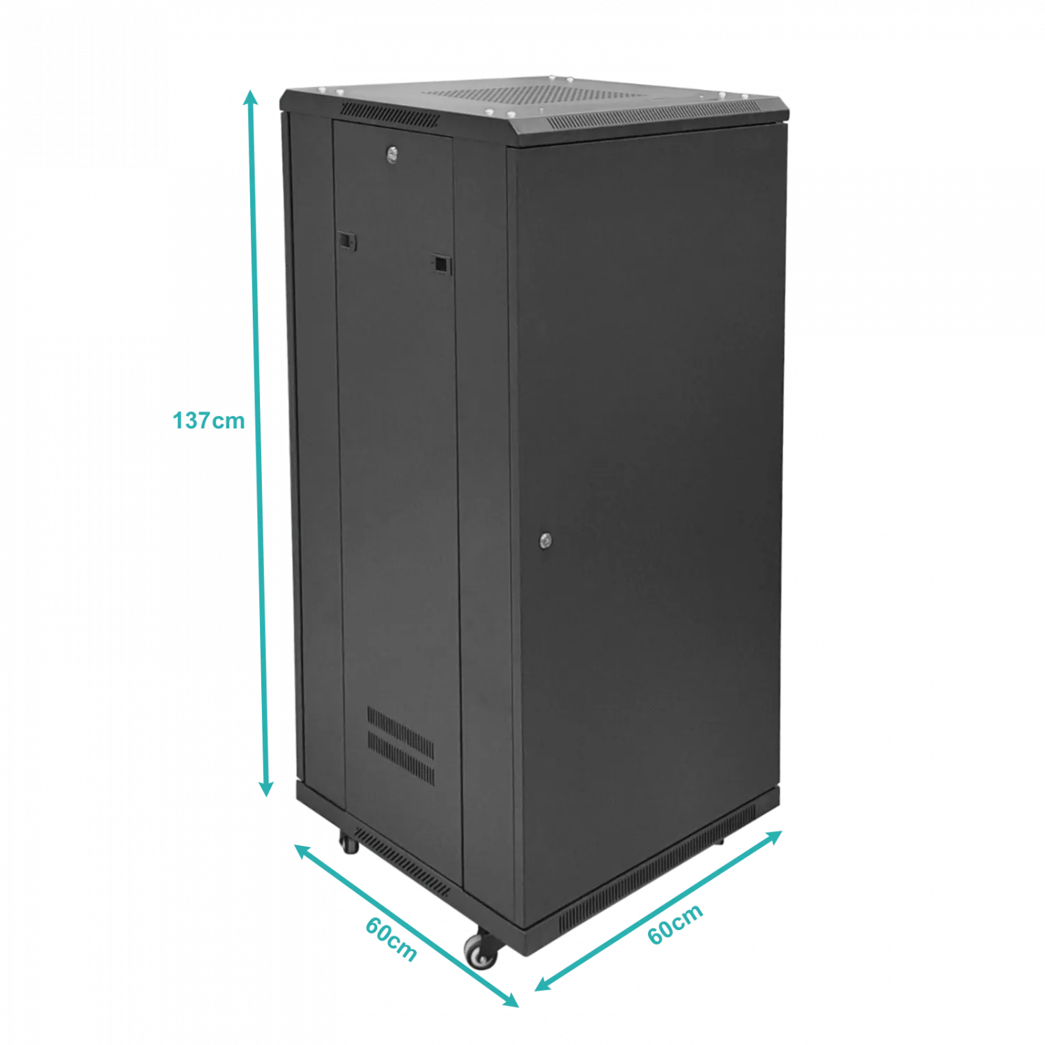 Rack 27U Ciego Fondo-60cm Ancho-19pulg Piso Ruedas Bandeja-30cm PDU 7