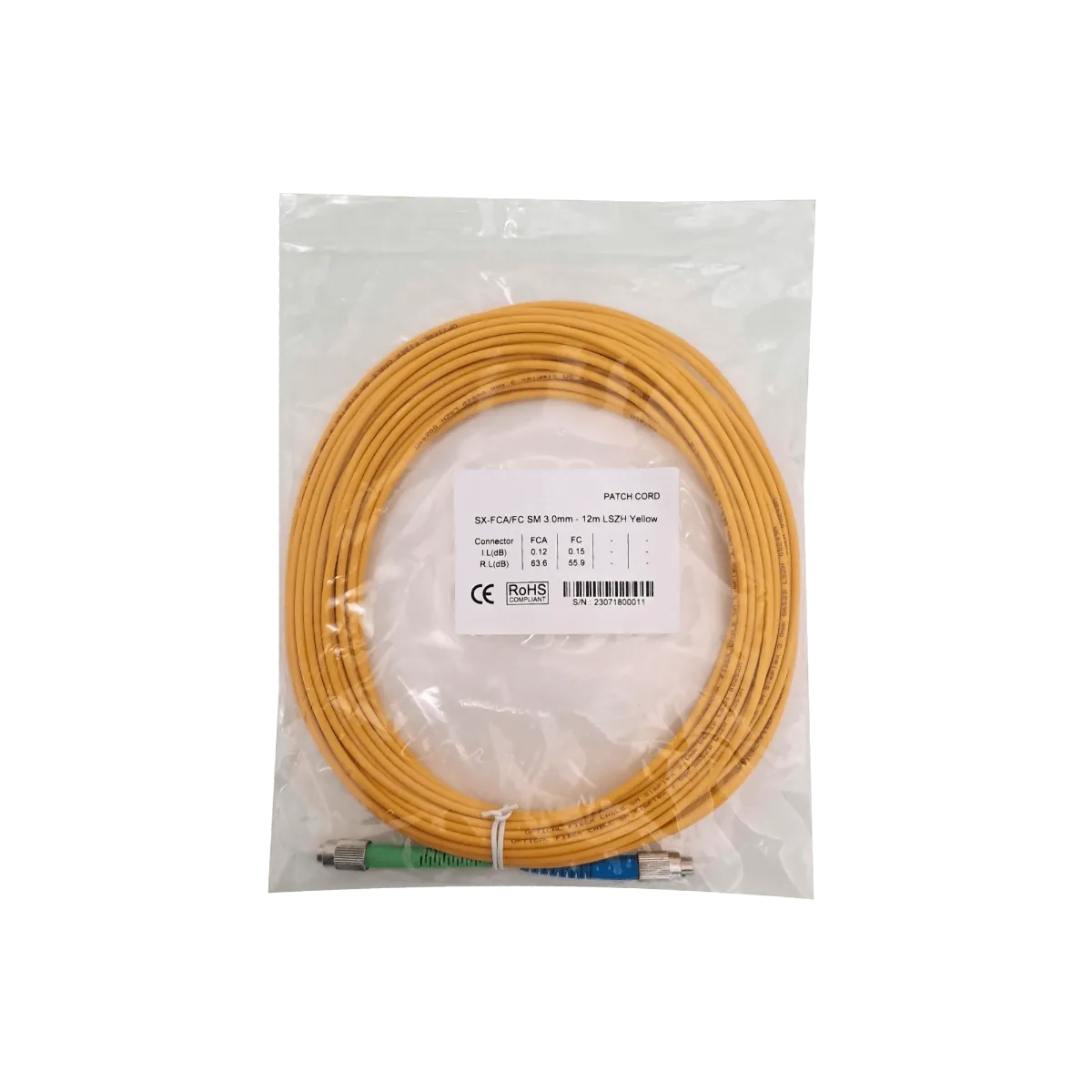 12mt FC/UPC-FC/UPC MonoModo SM Duplex Jumper Cable Fibra 9/125um 3mm 2