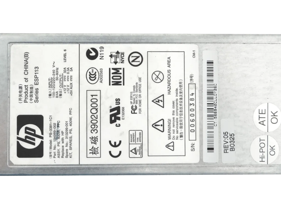 HP 400W Fuente Poder RPS para Servidor DL380 G2/G3 PS-3381-1C1 2