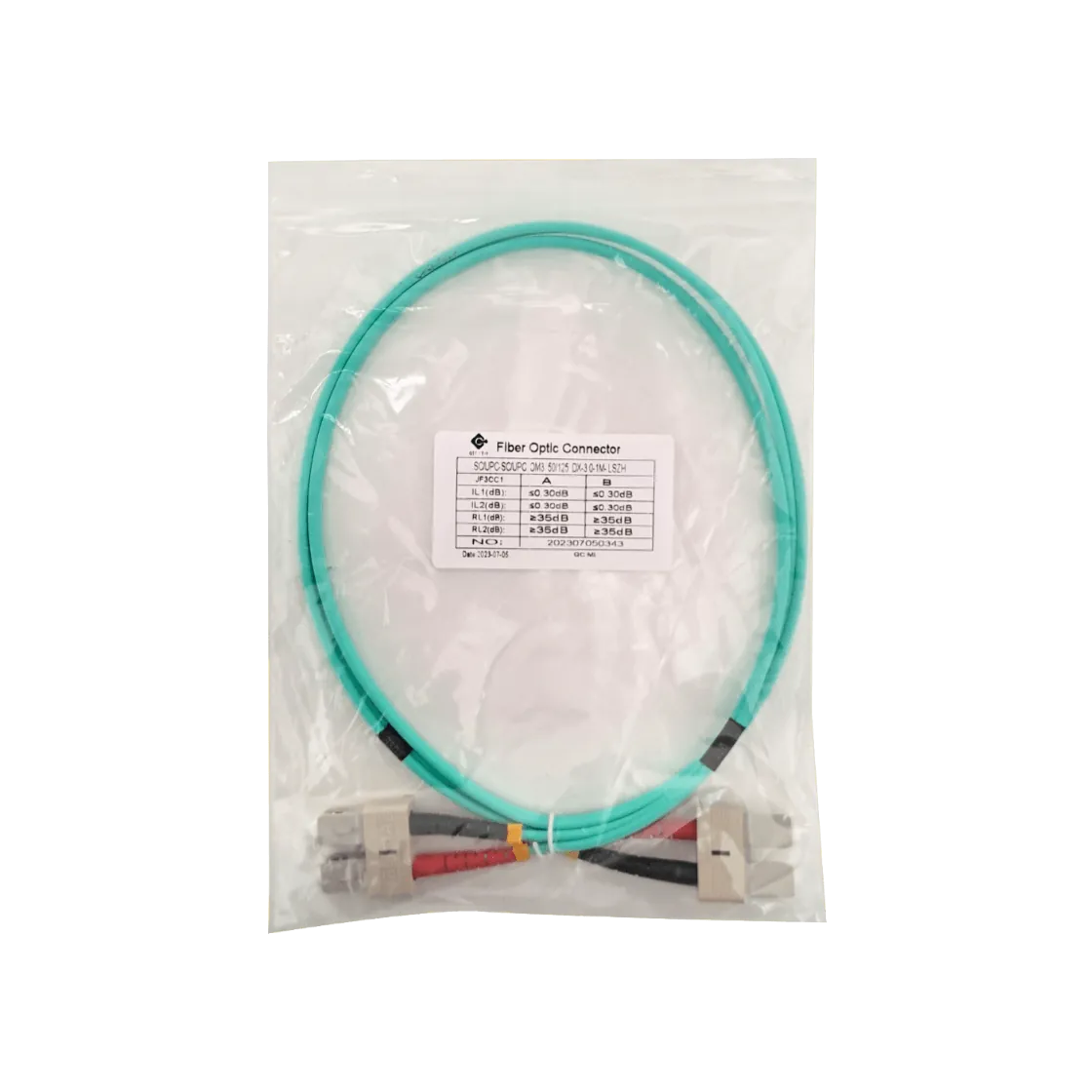 Cable Jumper de Fibra Óptica Multimodo OM3 SC-SC Duplex 1m 3.0mm LSZH - JF3CC1 3