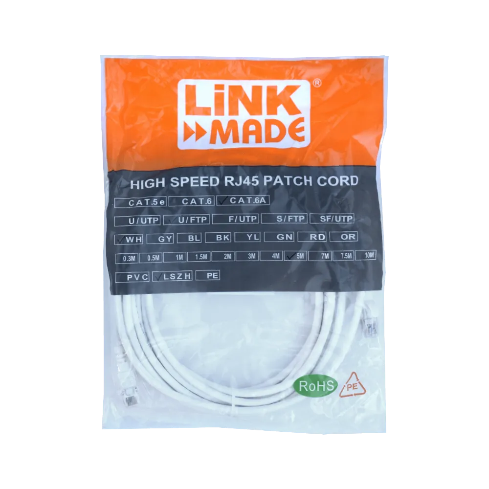 Cable Patch LINKMADE Cat6a Blanco LSZH U/FTP 5m Inyectado Multifilar para Aplicaciones de Red 4