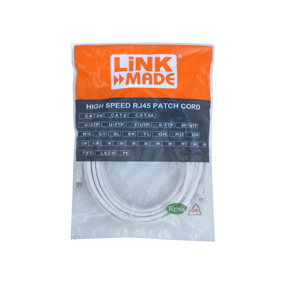 Cable Patch LINKMADE Cat6a Blanco LSZH U/FTP 10m Inyectado Multifilar para Redes Extensas 3