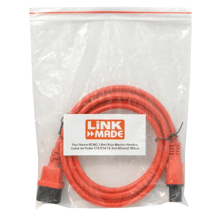 1,8mt Rojo Macho-Hembra Cable de Poder C13/C14 7A 3x0,82mm2 180cm 3